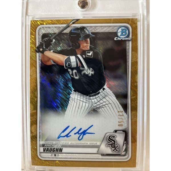 ANDREW VAUGHN 2020 BOWMAN CHROME GOLD SHIMMER REFRACTOR PROSPECT AUTO # /50