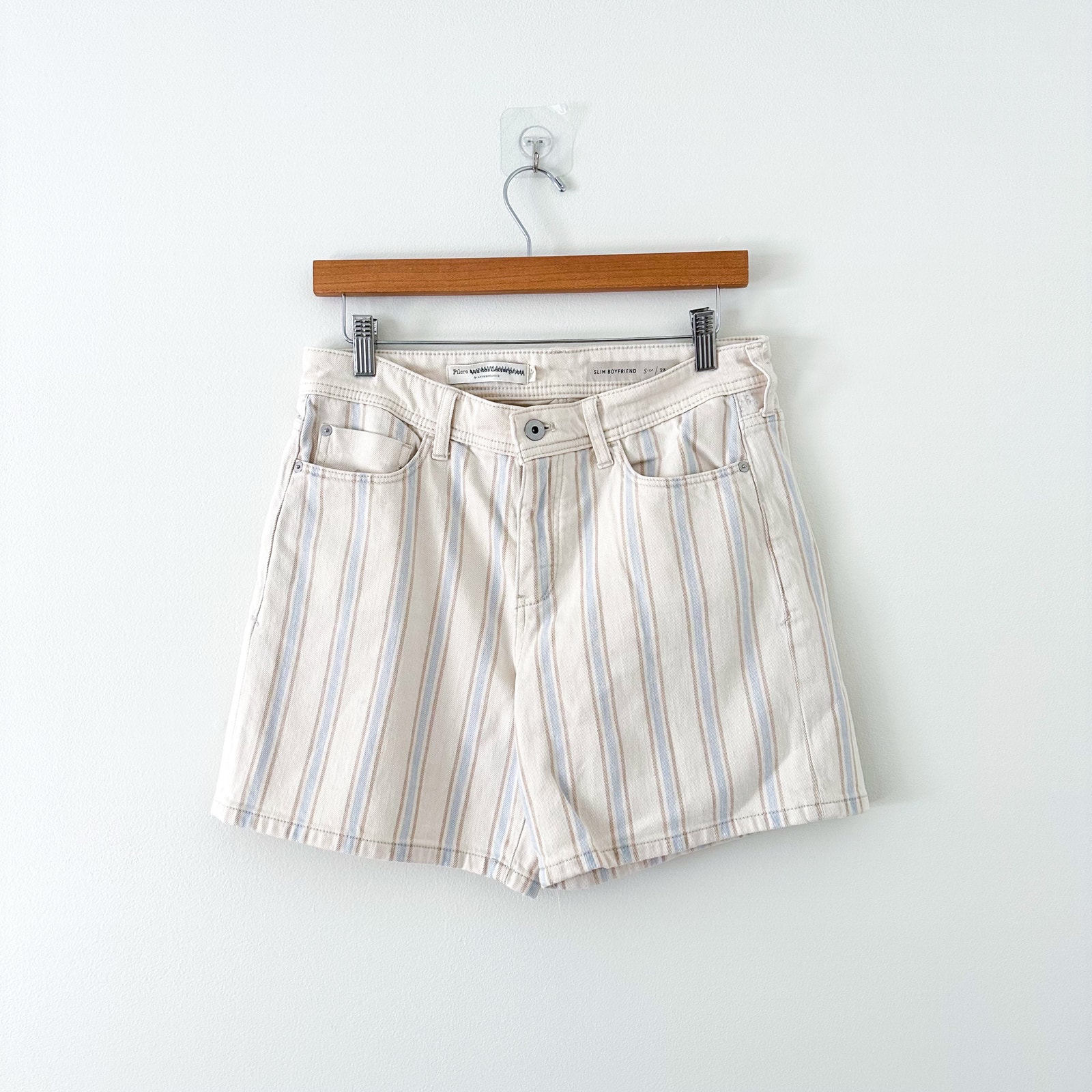 Anthropologie Pilcro Overdye Striped Sim Boyfriend Short Shorts Neutral Motif