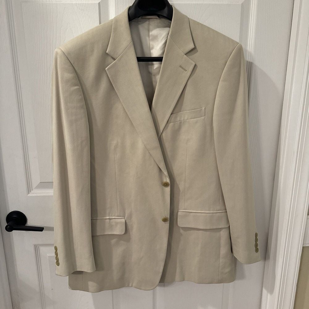 Bert Pulitzer Blazer Men 44R Tan Natural Woven Neutral Silk Classic Jacket