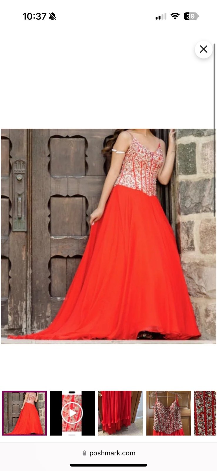 Red and silver corset long dress formal Mac duggal size 4