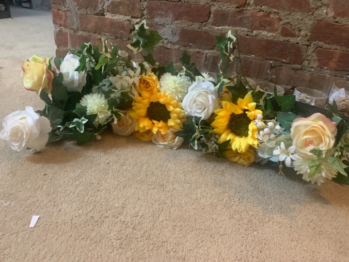 Lot of 3 fake flower swags sunflower and light blue