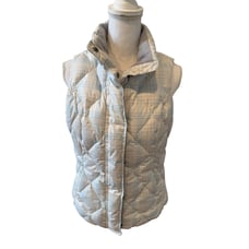 Eddie Bauer Puffer Vest Down Fill White Blue Plaid M