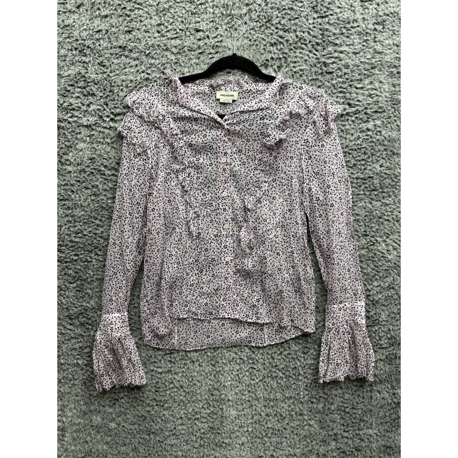 Zadig & Voltaire Tweet Goa Floral Button-Up Blouse Ruffles Sheer Size XS