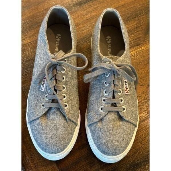 Superga Pearl gray wool platform sneaker