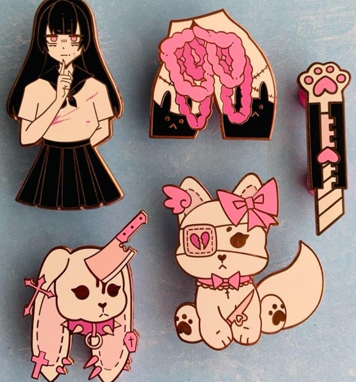 Spooky goth girl pastel kawaii pin set