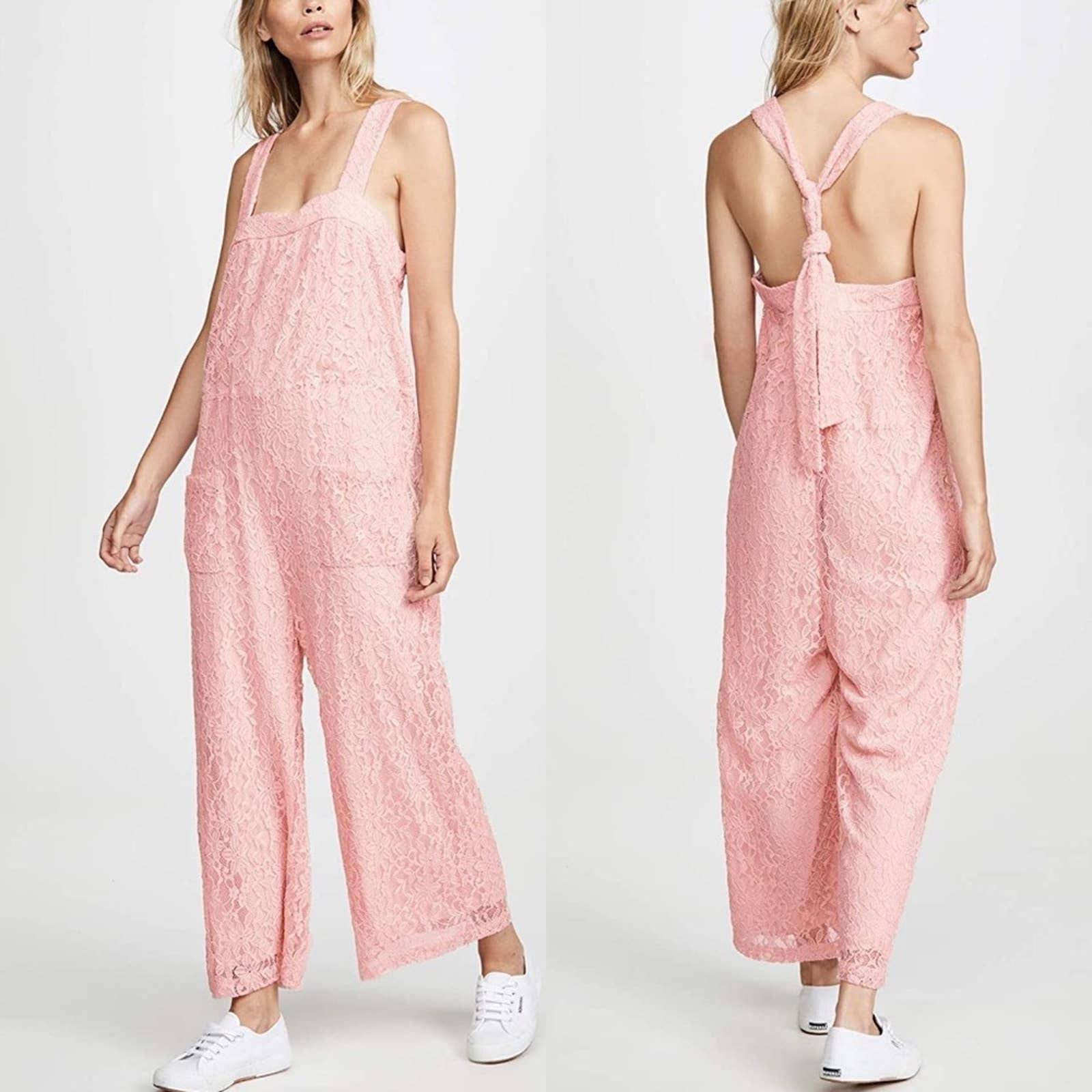 Anthropologie Line and Dot pink lace jumpsuit size small