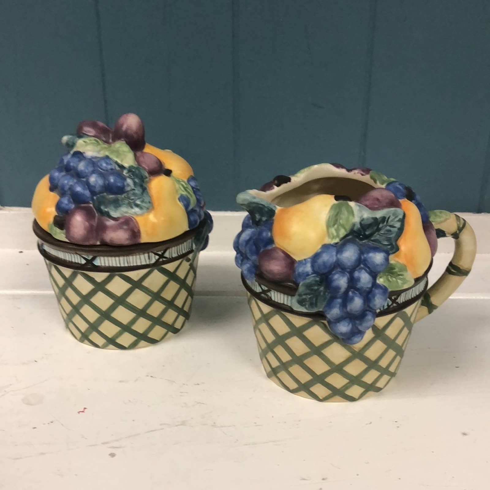 Mikasa Sugar Bowl and Creamer Serving Set of 2 Fruit Motif KT429 Garden Harvest