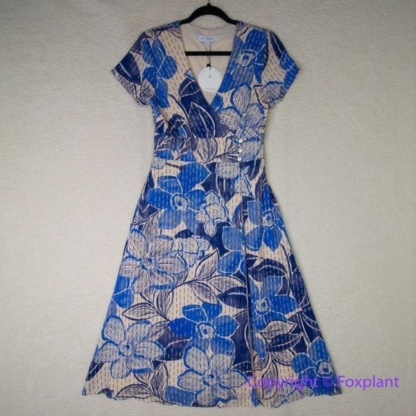 New! Lost + Wander Levka Floral Wrap Midi Dress blue, size S