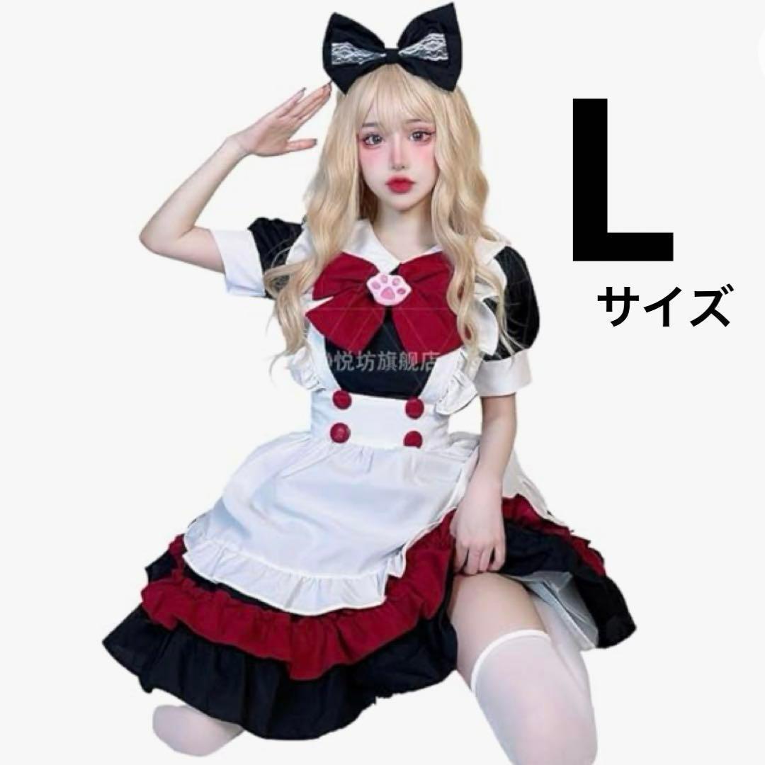 Maid outfit, cute cosplay, ribbon at the chest, pawprints, Lolita, event, photoshoot L