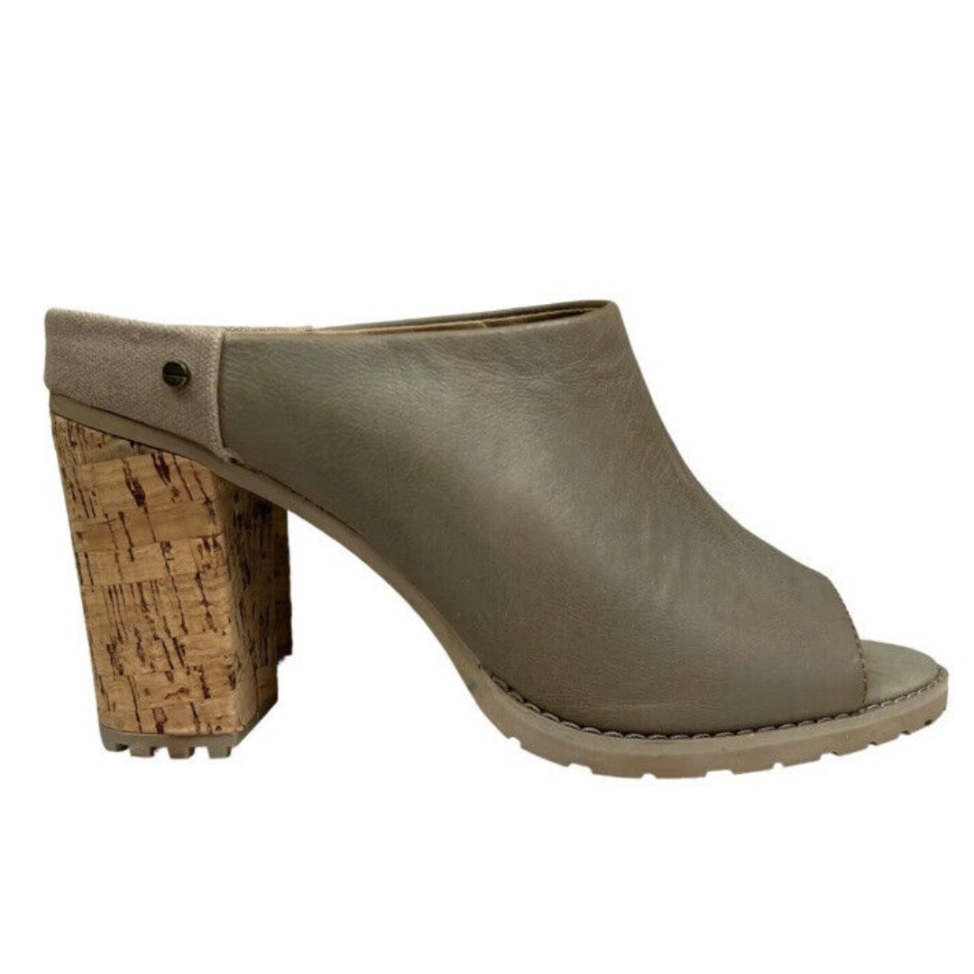 Von Dutch Cruiser Mule Sandal Leather Block Cork Heel Peep Toe Women Khaki