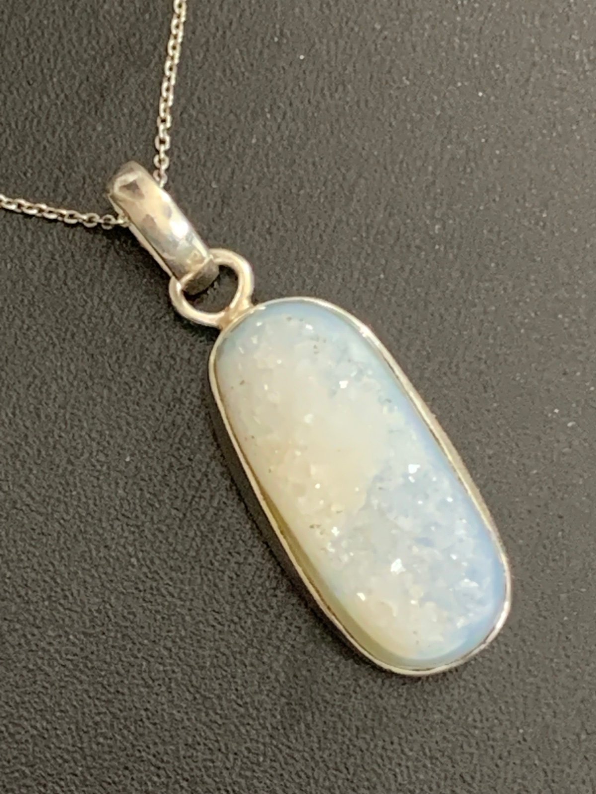 Quartz Druzy Pendant With 925 Sterling Silver Pendant Necklace