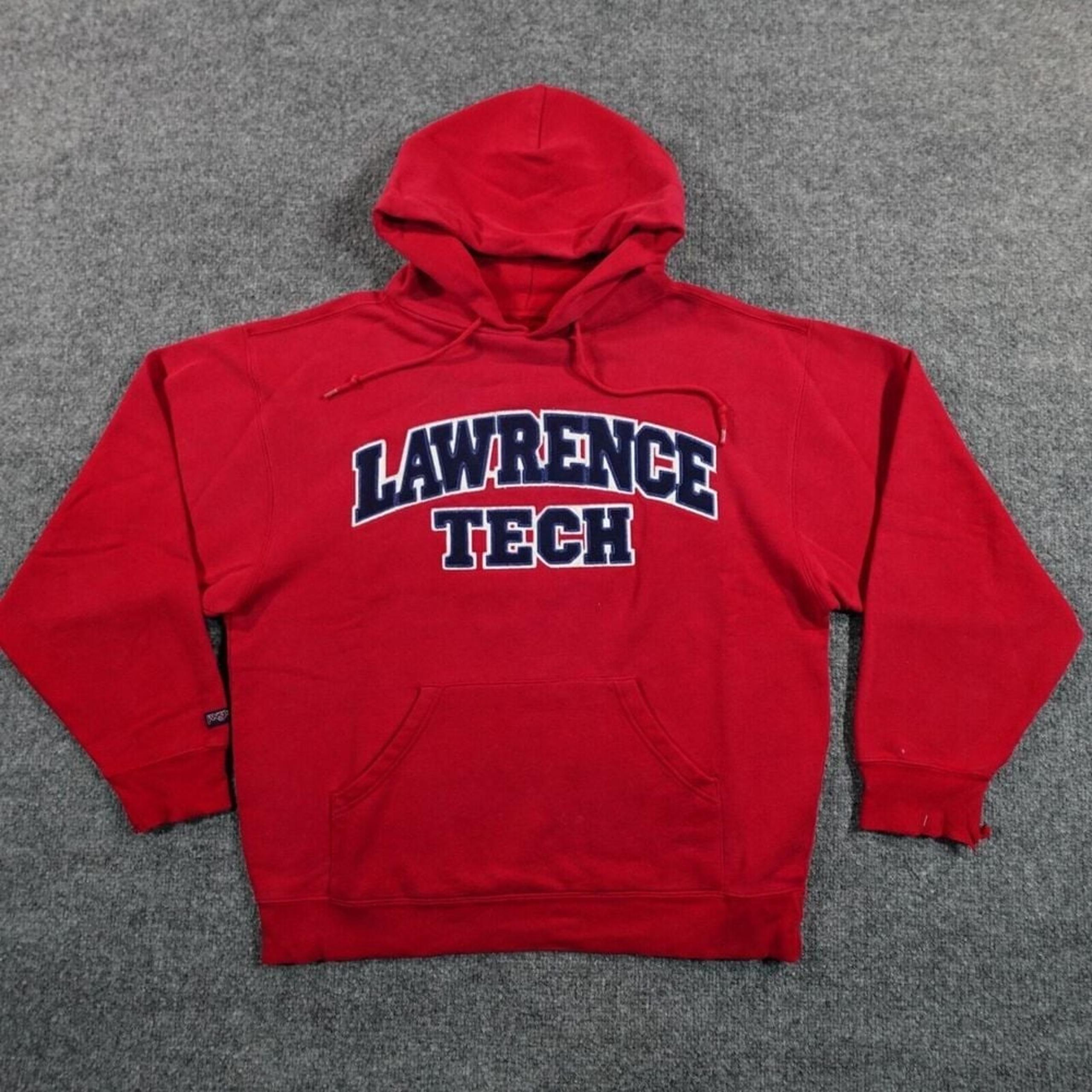 Vintage Lawrence Tech Hoodie Men M Red Jansport Pullover Sweatshirt 90s 11484