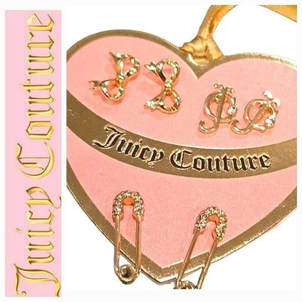 Juicy Couture JC Logo, Bow, & Pin Earring Set