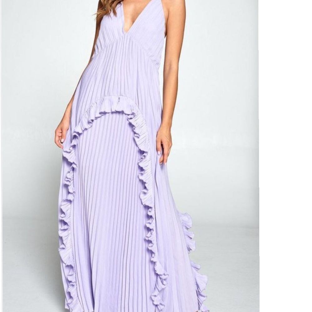 Strut & Bolt Pleated Maxi Dress with Ruffle Lilac purple size small /pb1