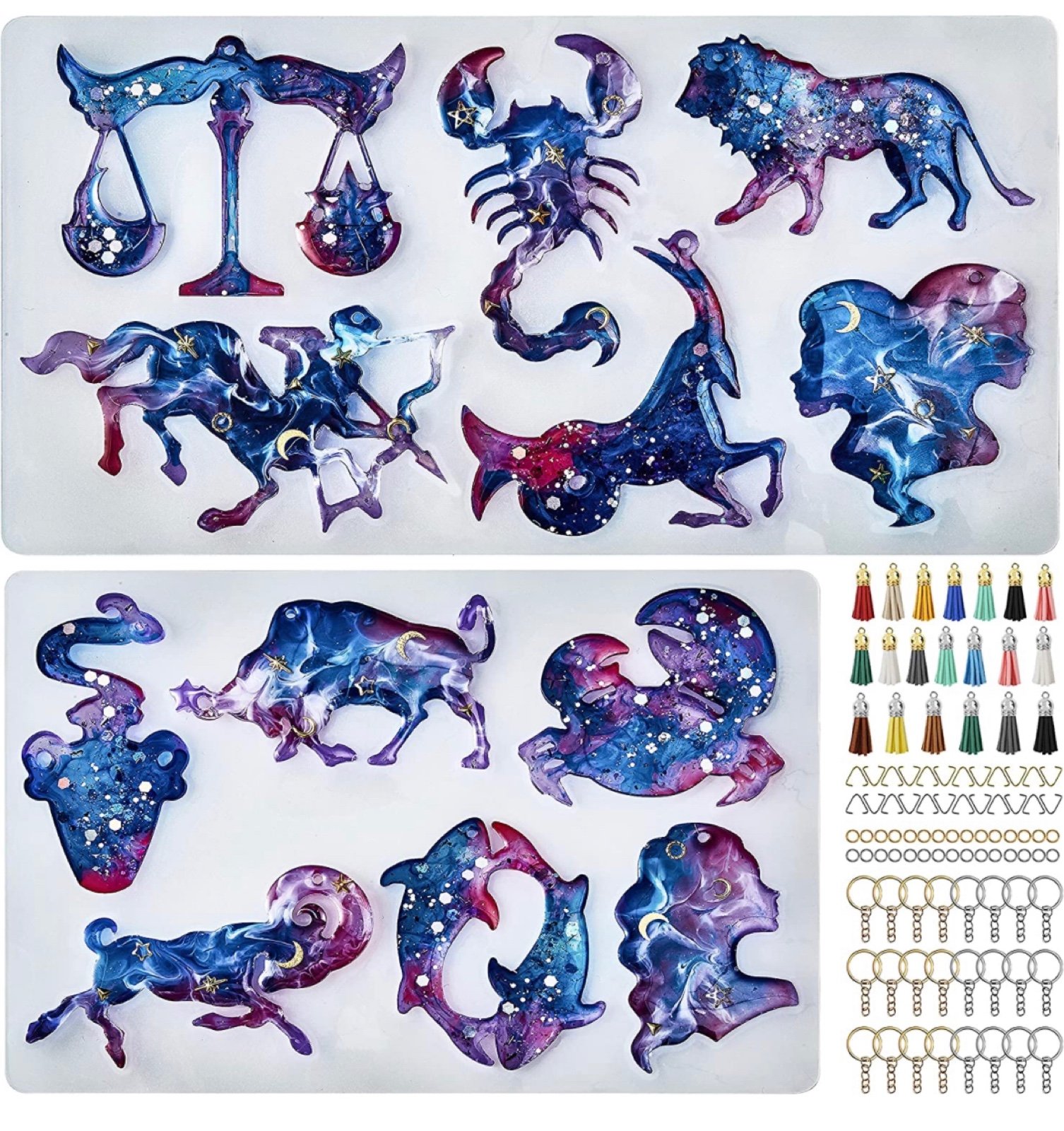 100Pcs Constellation Keychain Resin Molds Kit