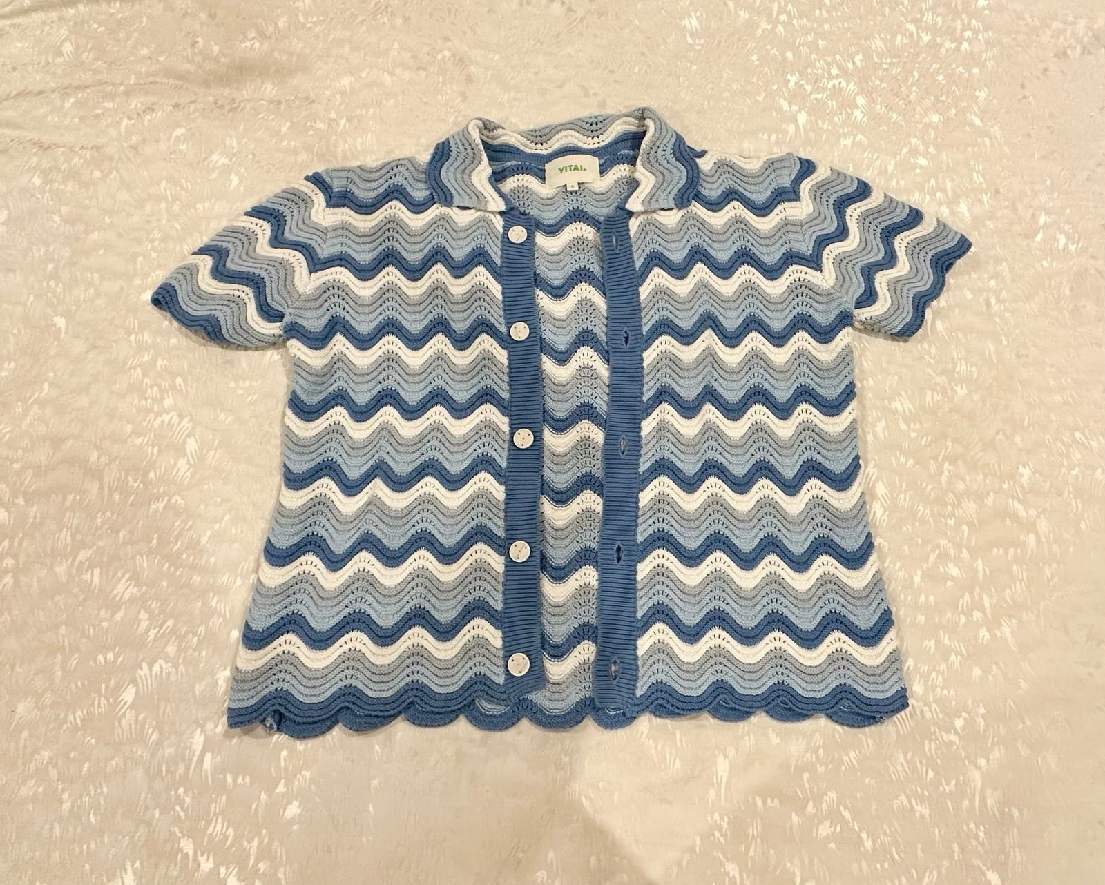 YITAI Azure Crochet Knit Button-Up