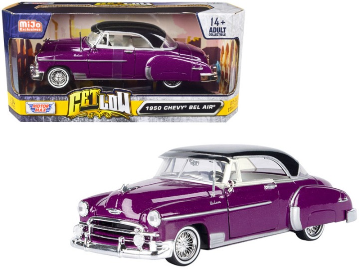 1950 Chevrolet Bel Air Lowrider Purple Metallic with Black Top and White Interio