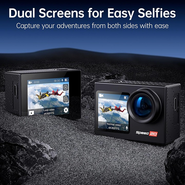 Action Camera 4K 60FPS with Touch Screen 20MP Waterproof Camera Underwater 131FT