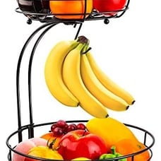 2-Tier Countertop Fruit Vegetables Basket Bowl Storage With Banana Hanger