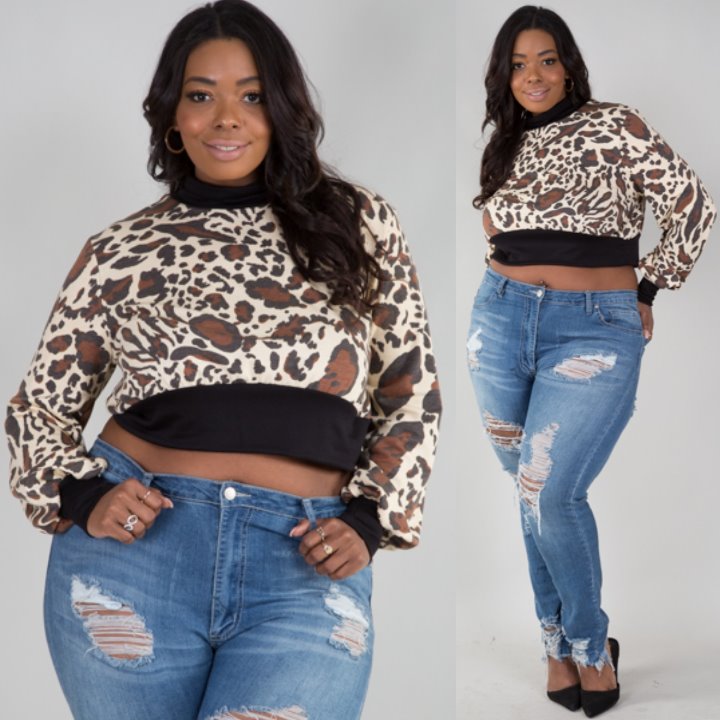 2x Mock Neck Long Sleeve Animal Printed