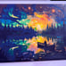 Painting of a person on a canoe in a lake