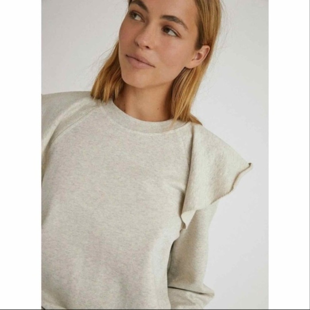Something Navy Size Small Beige Sweatshirt Ruffle Detail