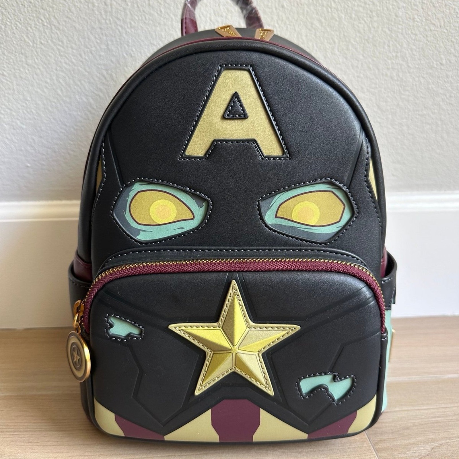 LOUNGEFLY MARVEL WHAT IF? ZOMBIE CAPTAIN AMERICA COSPLAY MINI BACKPACK