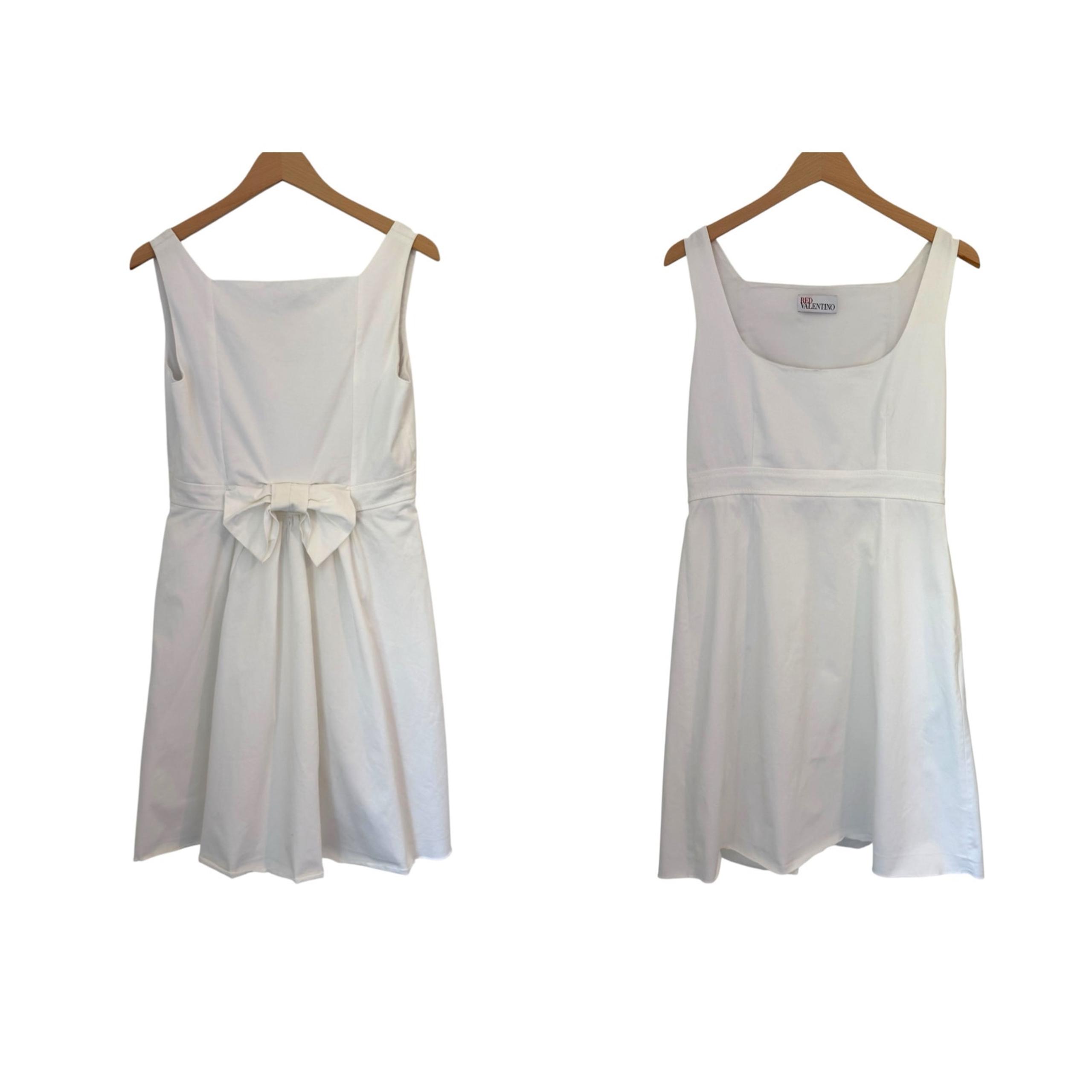 Red Valentino White Fit & Flare Dress w/ Back Bow Y2K Romantic Style Size 44 / 6