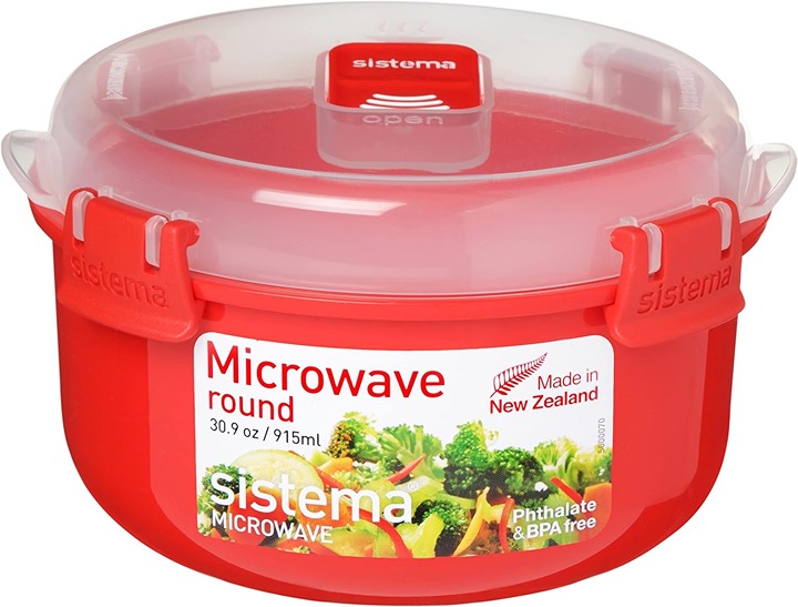 Sistema Microwave Cookware Bowl, Round, 30.9 Ounce/ 3.8 Cup, Red