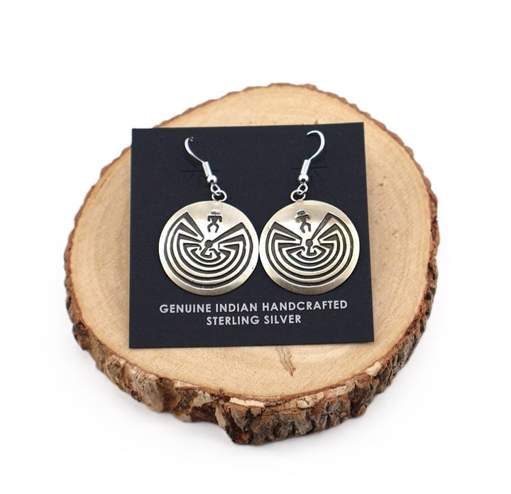 Navajo Dangle Earrings Man in Maze Native American Handmade Stanley Gene**