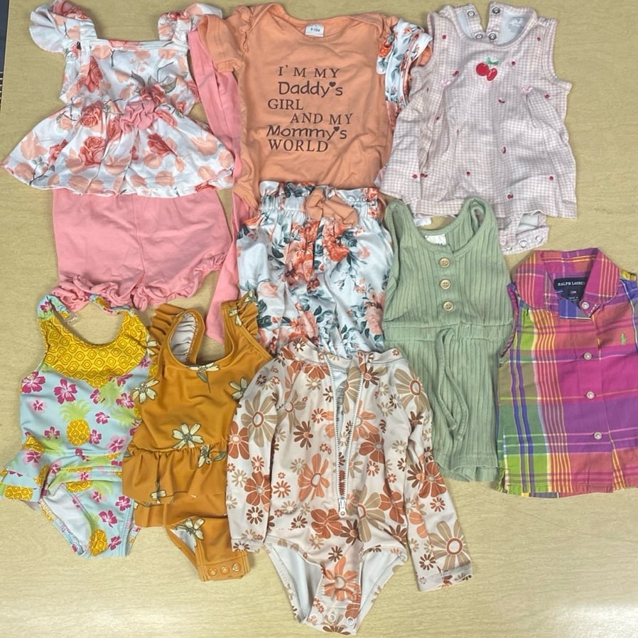 12 piece baby girl summer bundle with swimsuits; 9 months