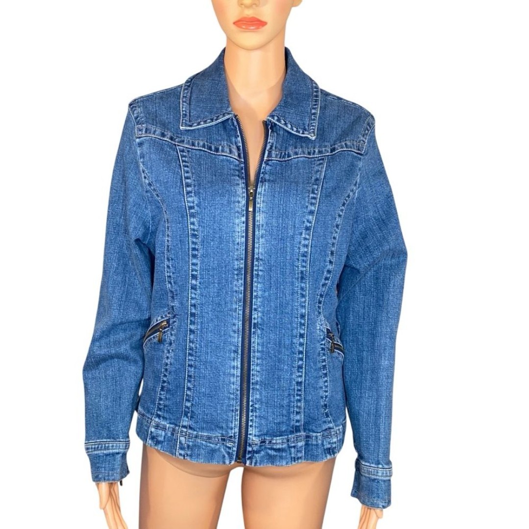 Vintage AMI Denim Jean Jacket Full Zip Closure Women Size Large Side Zip Pockets