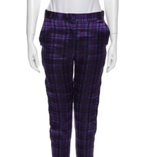 Haider Ackermann Silk Straight Leg Purple Plaid Pants