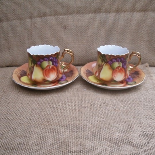Vintage Lefton Heritage Fruit Cup & Saucer Set 22K Gold