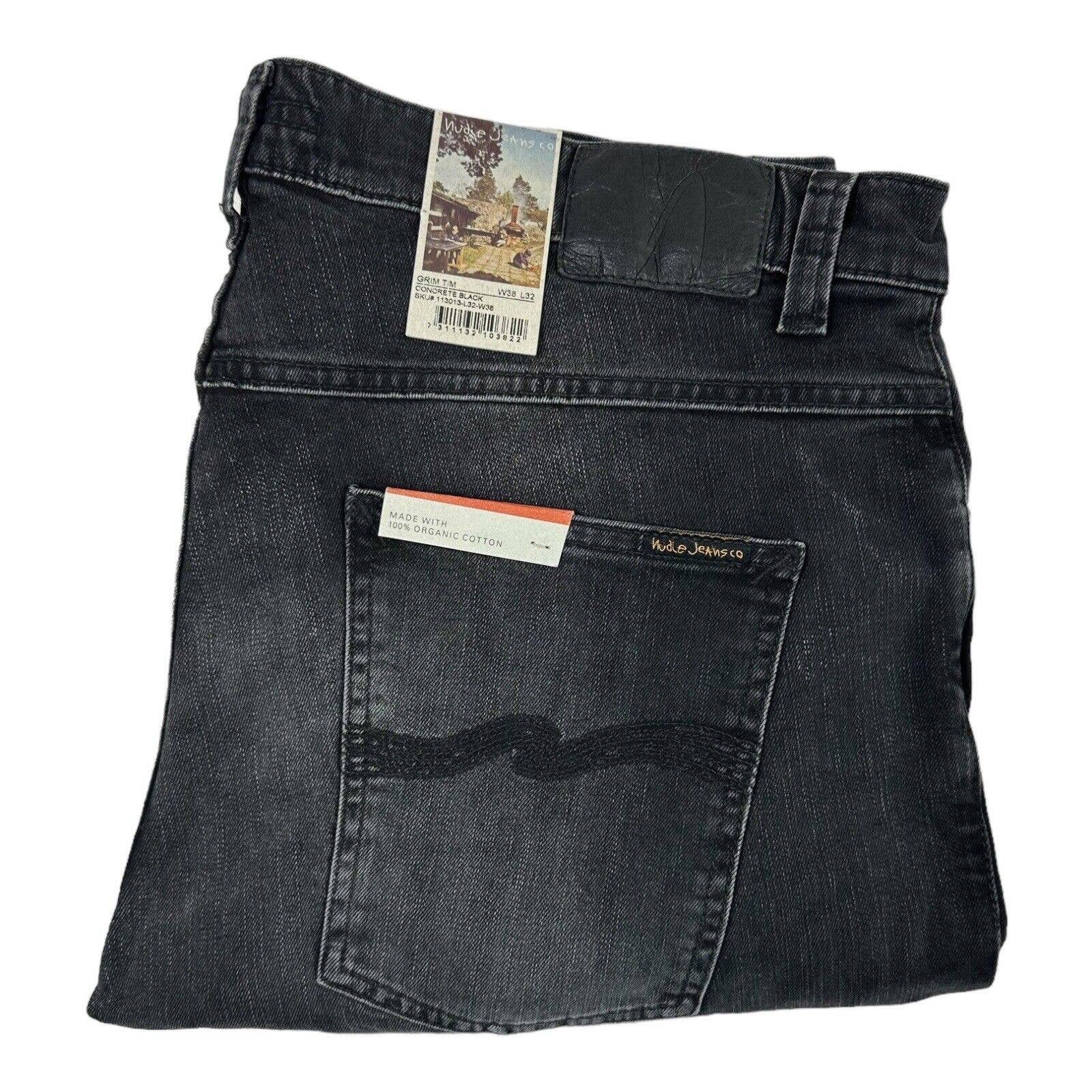 Nudie Jeans Grim Tim Concrete Black Button Fly Organic Cotton Jeans 38x32 NWT