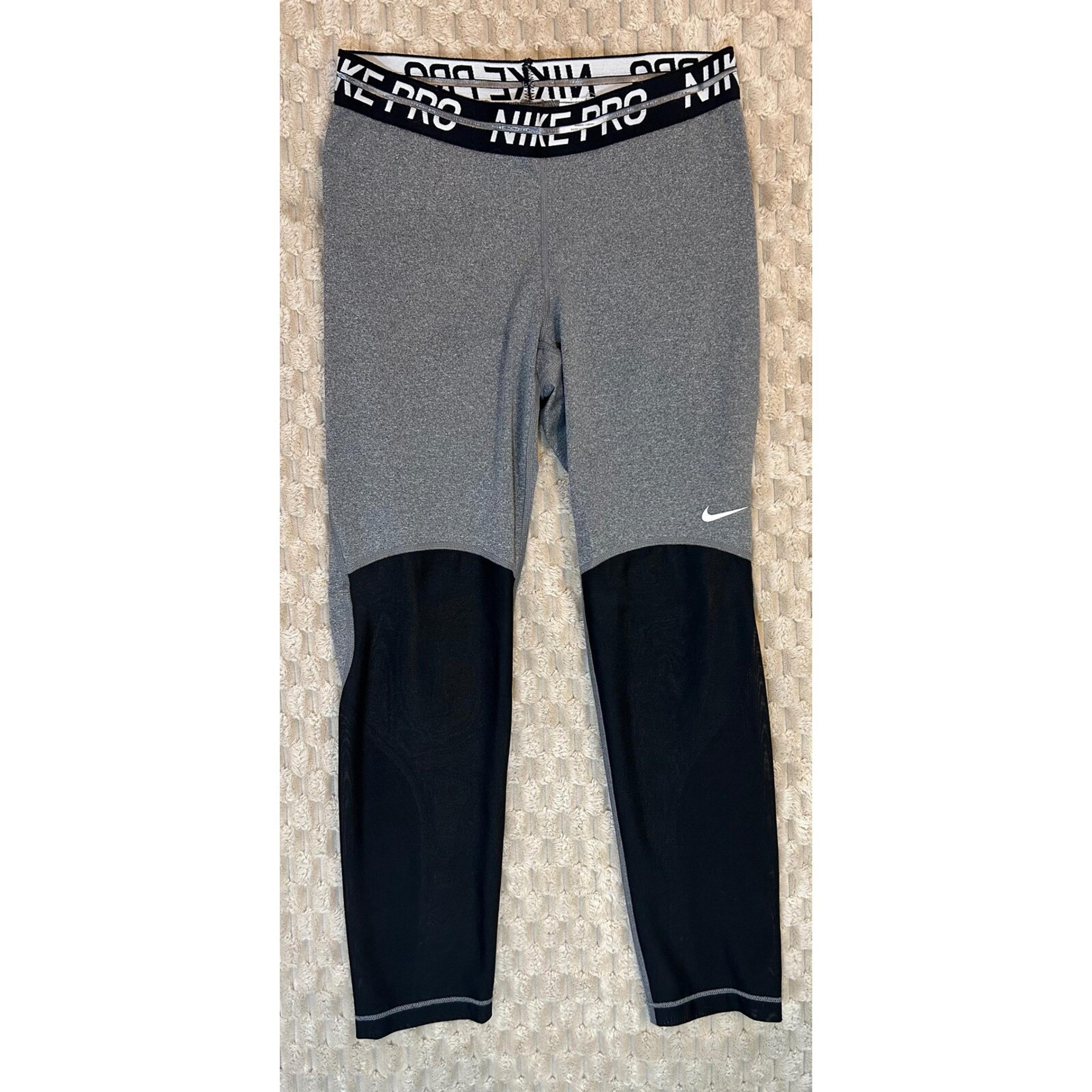 Nike Pro Dri FIT Women's Full Length Mesh Tights Black Grey Pants
