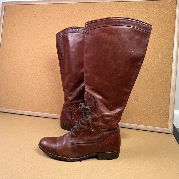 Frye Melissa Lace Up Boots Size 6.5 B Riding Equestrian / Festival Brown Leather