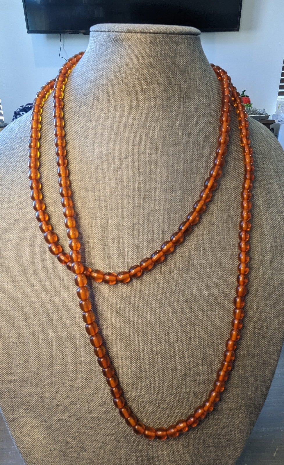 56 Vtg Amber Necklace, Dark Honey colored, Prayer Beads