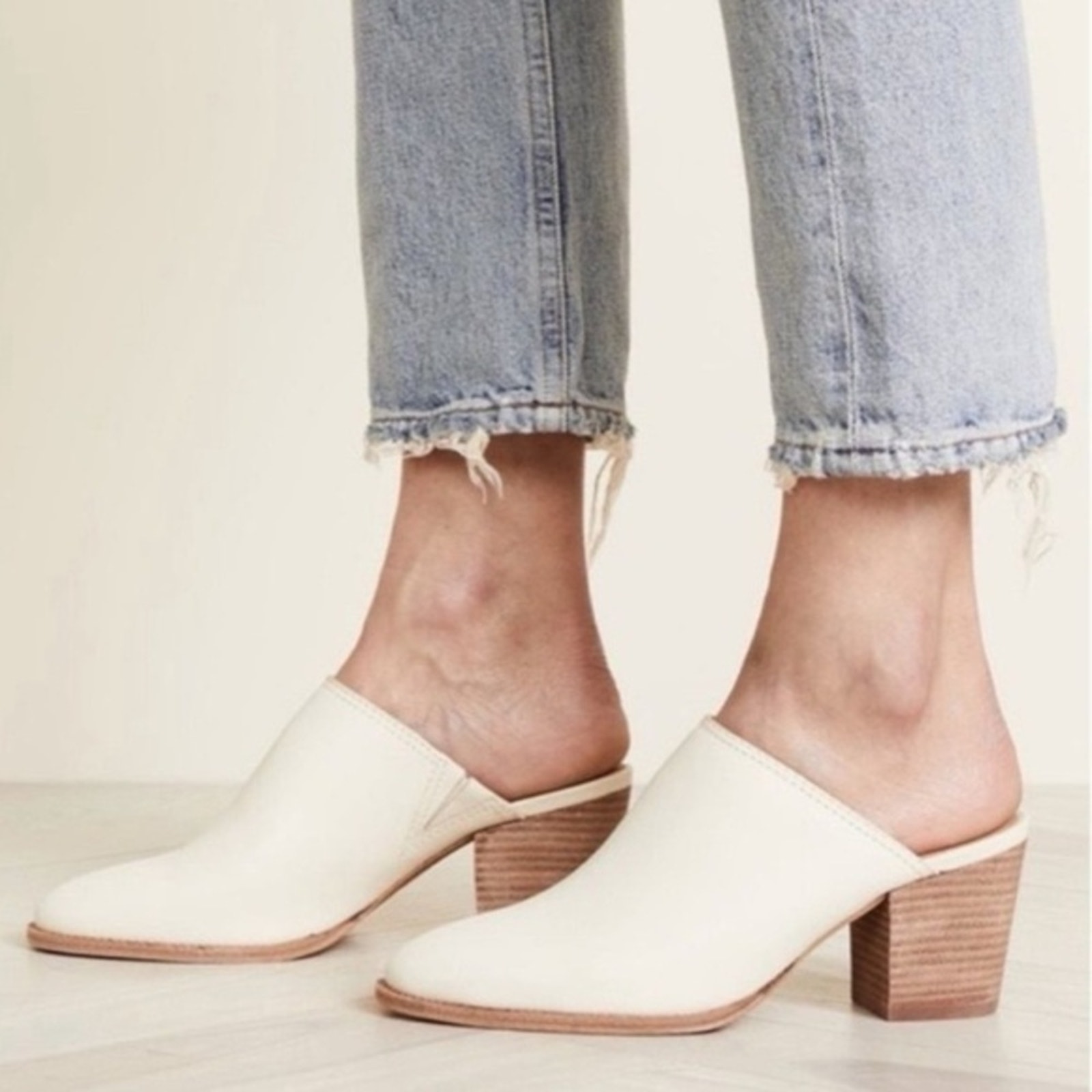Madewell The Harper Mule Block Heel Slip On Shoes Cream White Leather Size 9