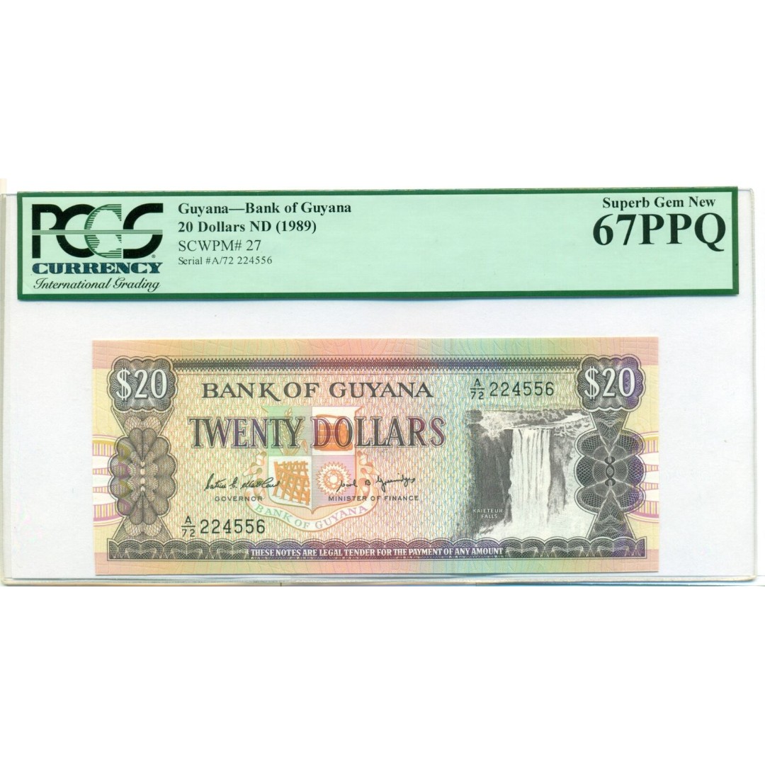 Guyana 1989 20 Dollars Bank Note Superb Gem New 67 PPQ PCGS Currency