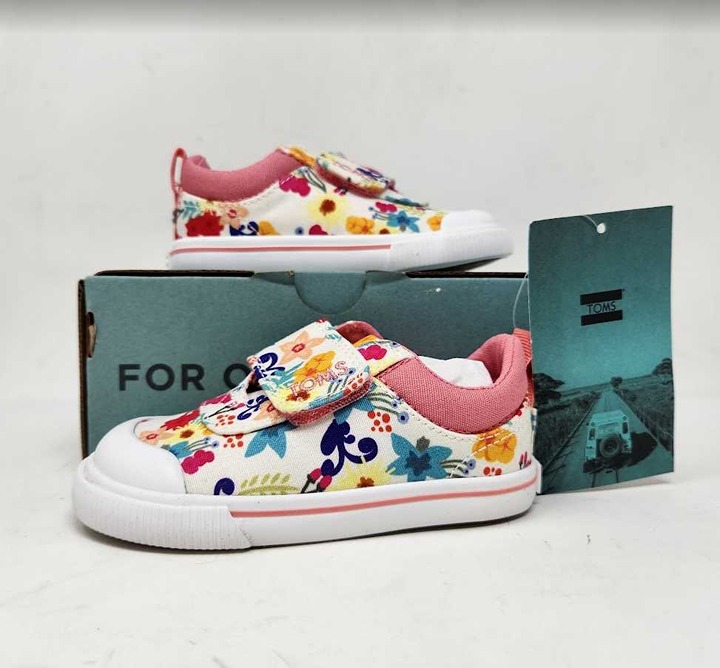 New toddler girls 6 Tiny Toms popular Doheny natural floral print sneakers shoes