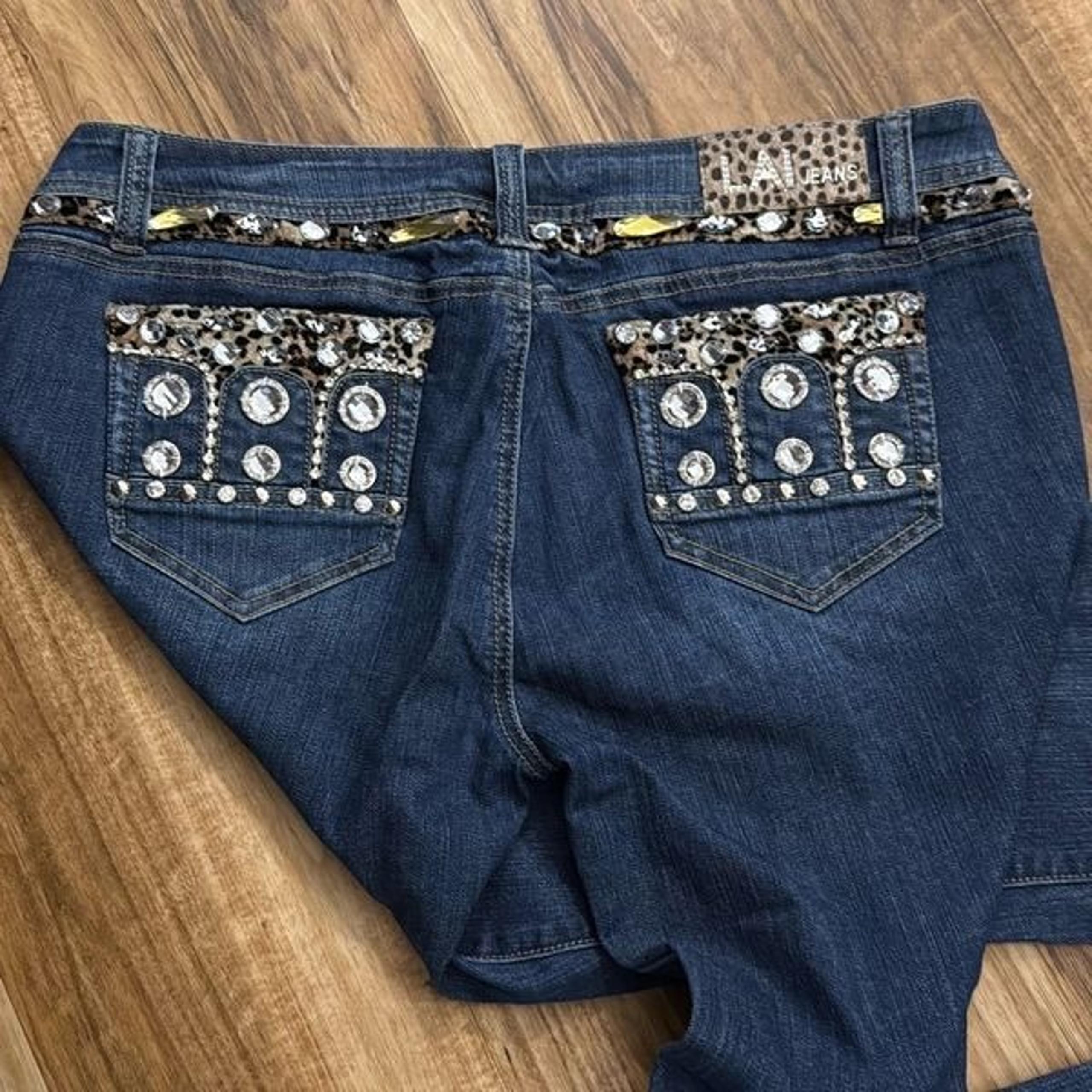 L.A Idol Y2K Bling Cheetah Jeans Size 15