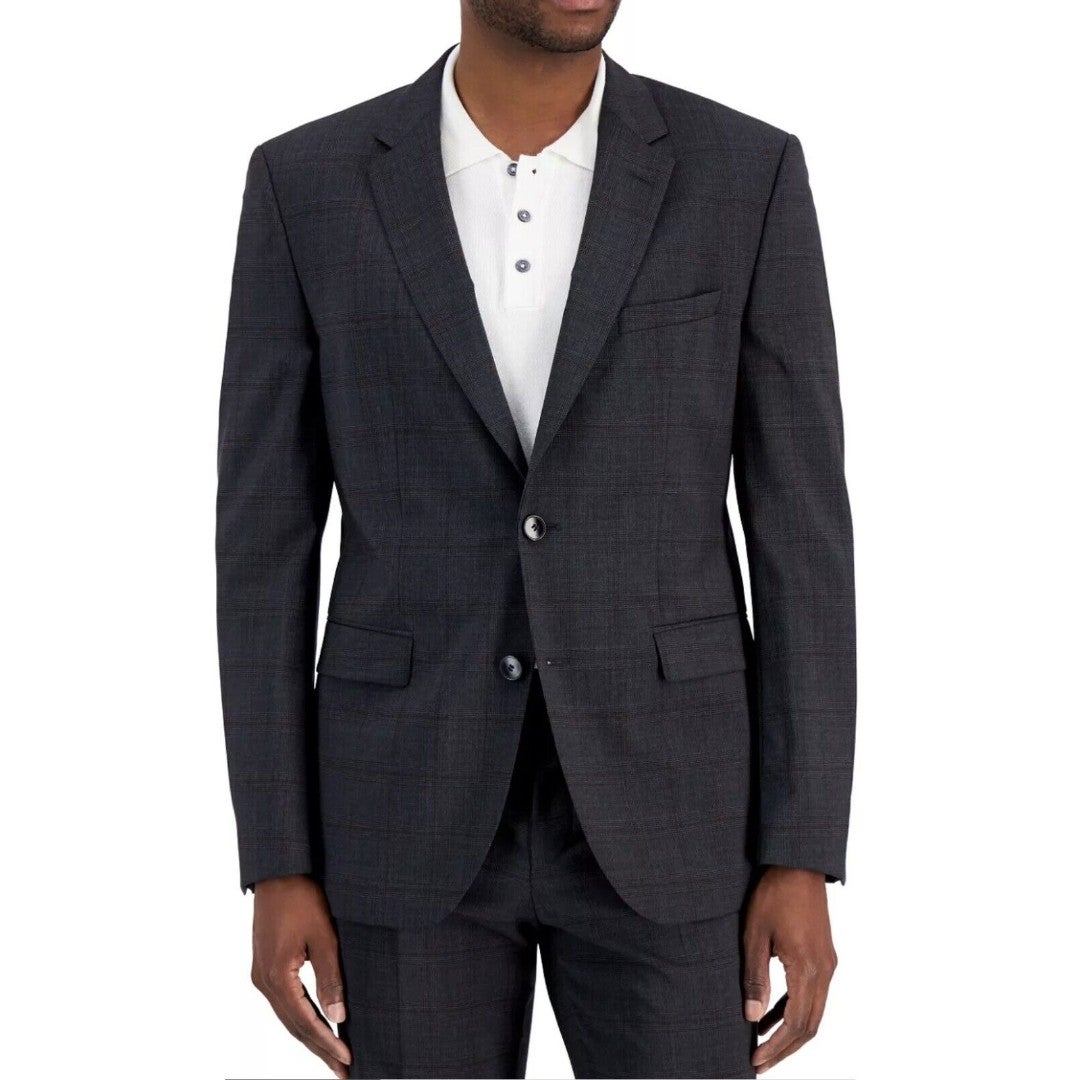HUGO BOSS Jeffery 212 Wool Modern Suit Jacket Blazer Mens Gray Window Plaid 44R