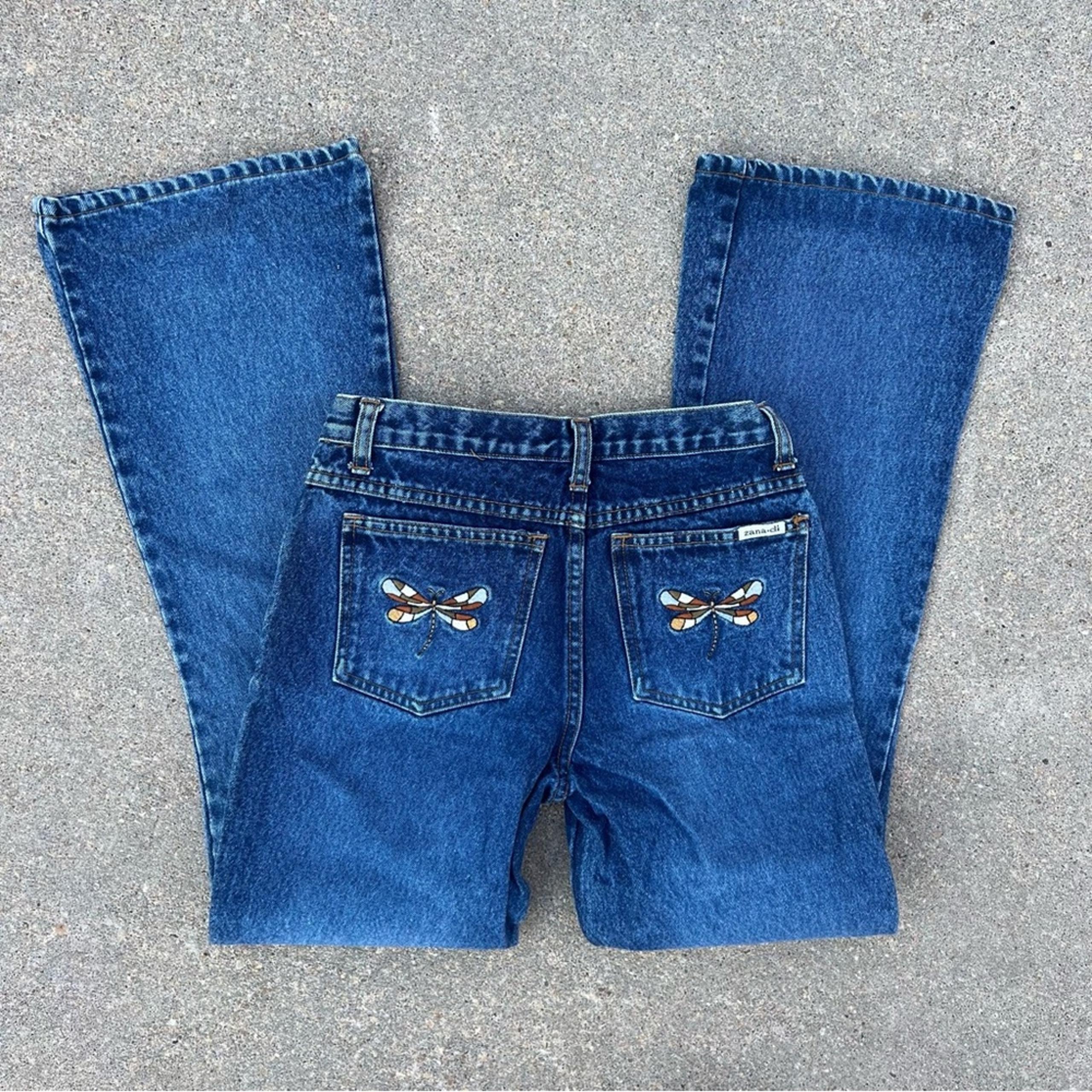 Vintage 90s Y2K Zana Di dragonfly embroidered pocket flare jeans