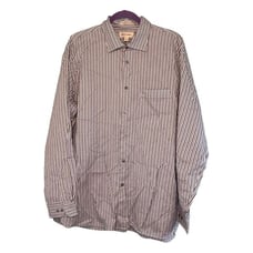 John W Nordstrom Dress Shirt Blue Gray White Textured Stripe Cotton Button Down