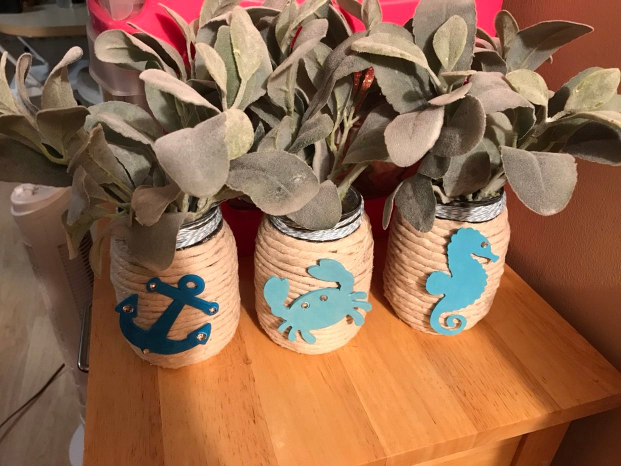 Nautical Stripe Chalk Painted Jars - The Crazy Craft Lady