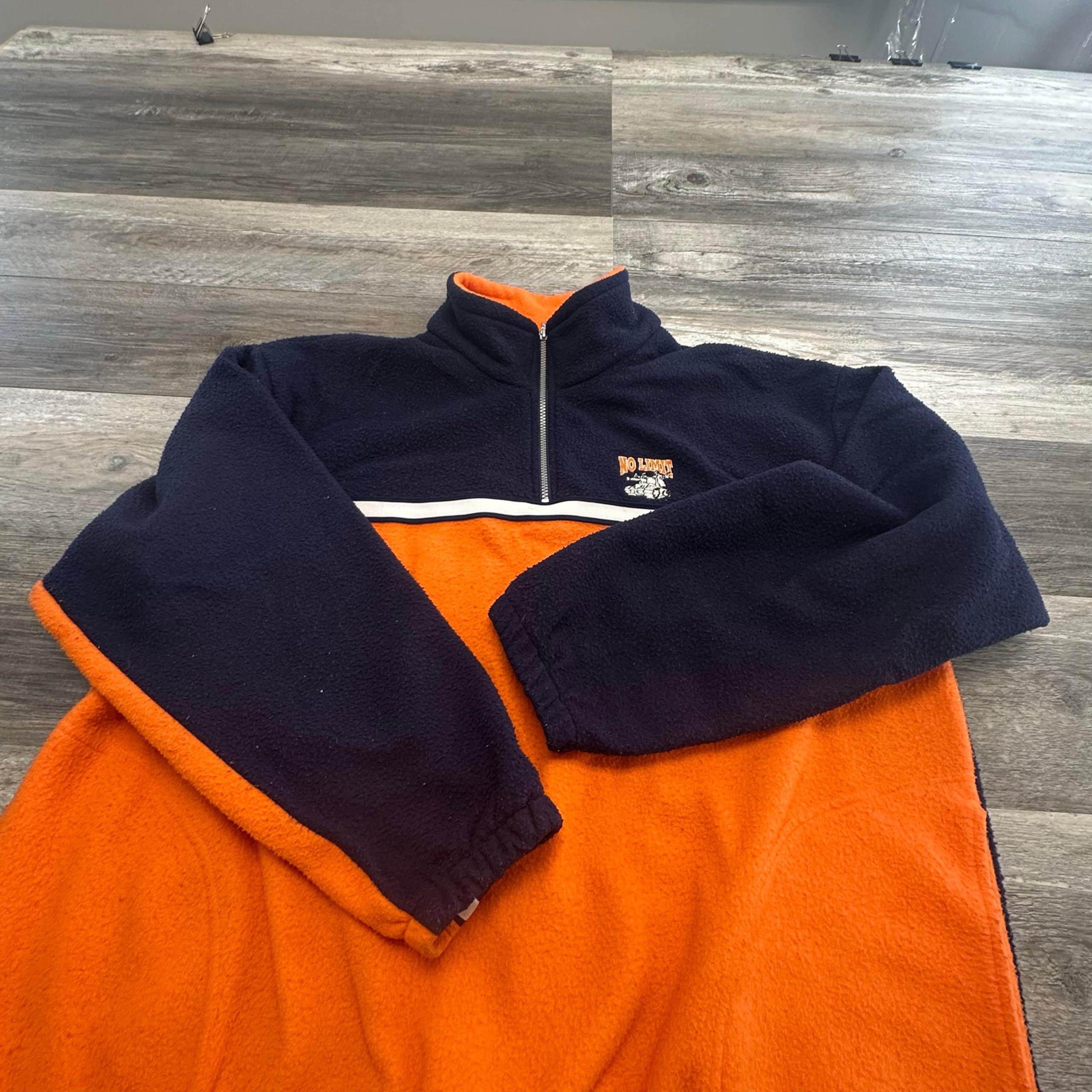 Vintage No Limit Orange Blue Mens 2XL Fleece Colorblock Jacket Skater Tank Skate