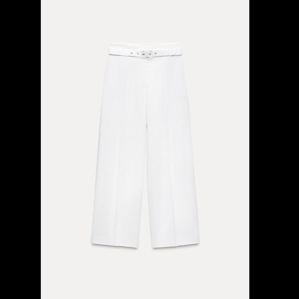 ZARA WHITE PLEATED BELT PANTS - BRAND NEW WITH TAG - SIZE S