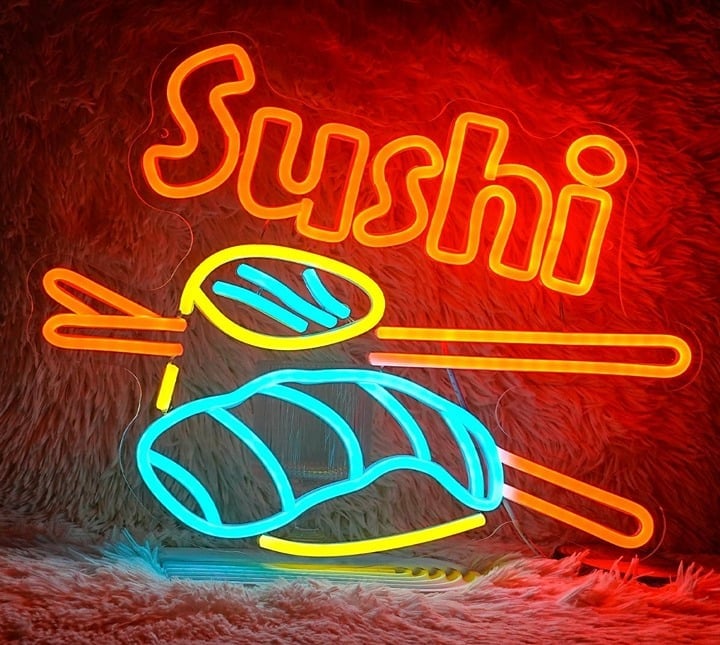 Tasty Bright Red Sushi Sign LED Night Light Restaurant Wall Window Decoration