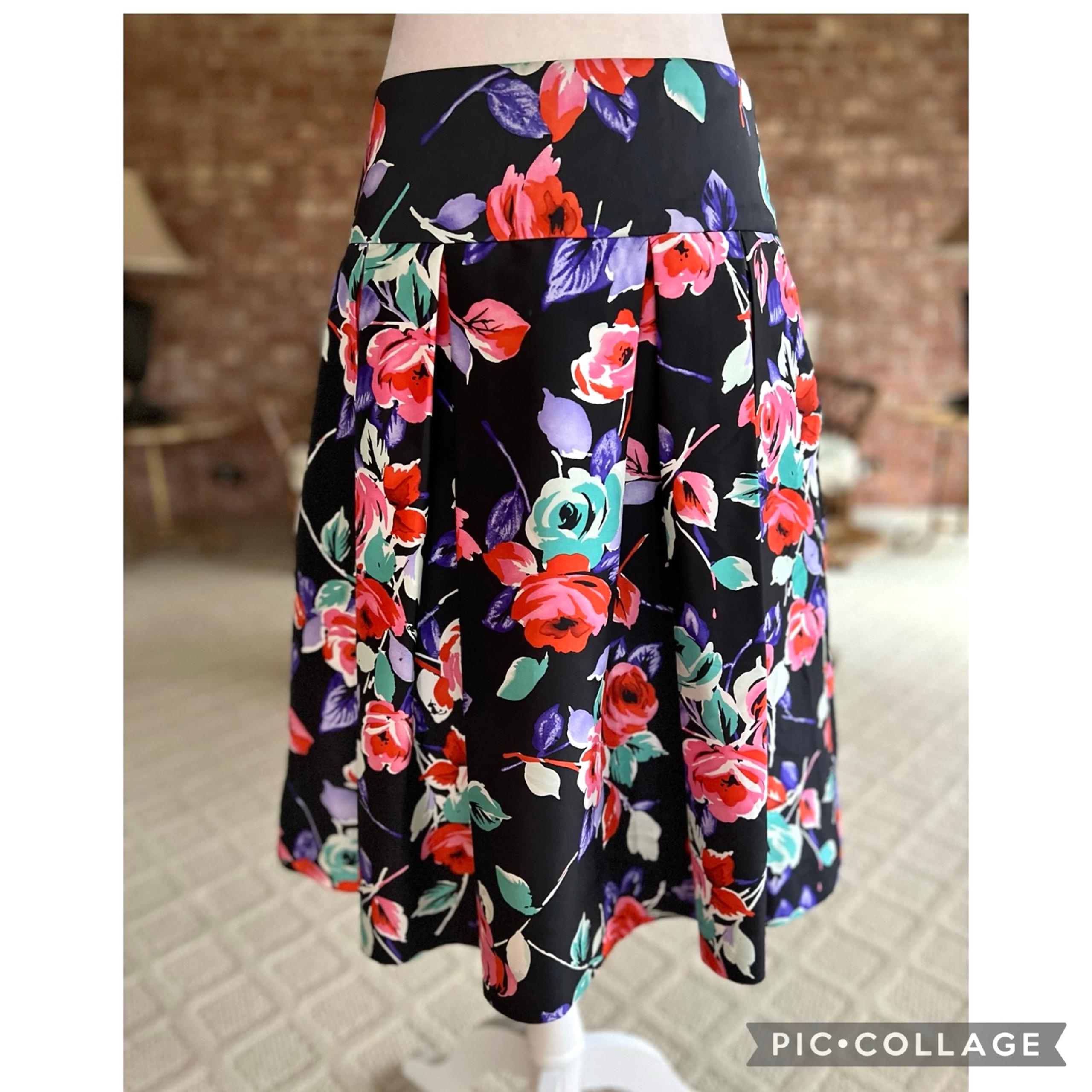 Express Design Studio Black Floral Silk Full Skirt 8